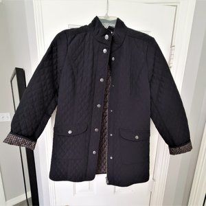 J.Jill XS Black Quilted Jacket with Checked Lining